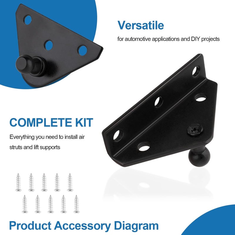 Ojtrtdr 10mm Ball Stud Bracket, Gas strut mounting Brackets,Ball Stud Mounting Brackets for Lift Supports Shocks Spring Prop, Gas strut Mount, Lifting Bracket, Set of 4, Black - Image 4